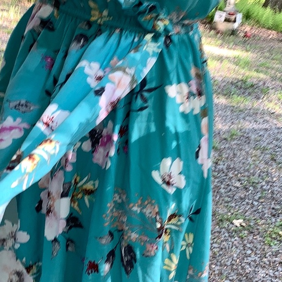 Turquoise Floral High Low Summer Dress Sz.S - Picture 5 of 6